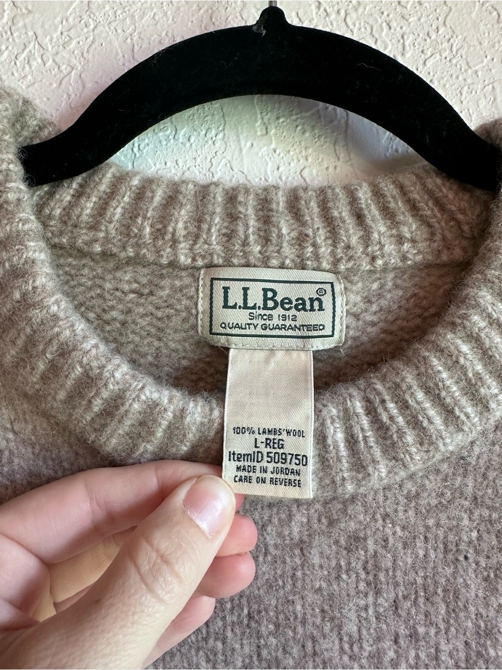 L.L. Bean Neutral Taupe 100% Lambswool Crewneck Sweater